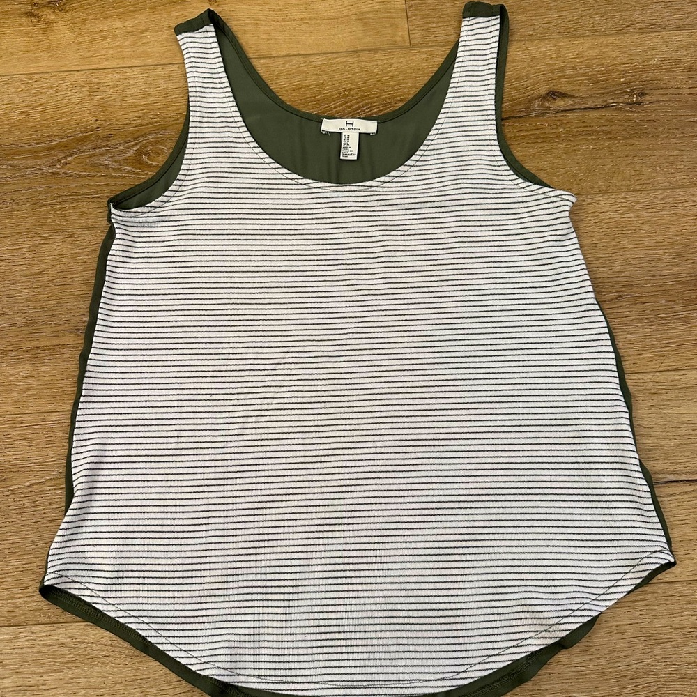 Halston Heritage olive green striped tank M